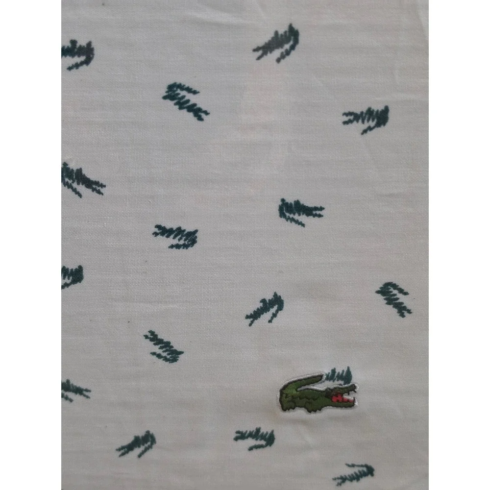 Lacoste Cal King 4pc Sheet Set 100% Cotton Percale Doodle Croc White Dark Green